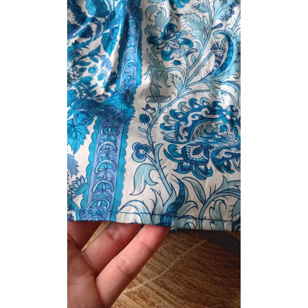 Cottagecore Porcelain Print Wrap Top Blue White Paisley Tank M Garden Party Prep - Picture 6 of 13